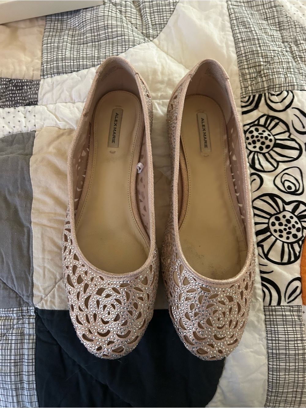 Alex Marie Rose Gold Glitter Laser-Cut Ballet Flats